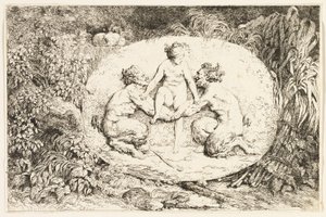 Nymph Sitting on the Hands of Two Satyrs from Bacchanales, or Satyrs