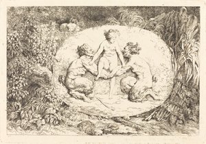 Nymph Supported by Two Satyrs by Jean Honore Fragonard