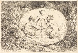 Nymph Supported by Two Satyrs by Jean Honore Fragonard
