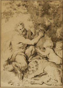Satyr Pressing Grapes Beside a Tiger by Jean Honore Fragonard