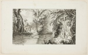 Landscape with a Walker and a Cascade, plate 5 from the second suite Book of Landscapes by Jean Hoüel