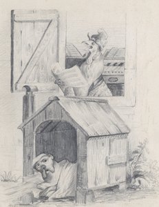 Dog in Doghouse, Cock Singing at Window, ca. 1842 by Jean Ignace Isidore Gérard