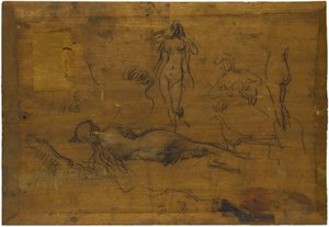 Girl with Blue Ribbon (recto) / Five nude studies, a peacock and a head in profile (verso) by Jean Jacques Henner