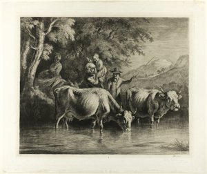 Cattle and Peasants Fording a Stream by Jean Jacques de Boissieu