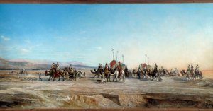 Looking for a camping caravans of nomads and camels in the desert by Jean Joseph Bellel