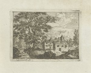 Fortified House by a Waterfall by Jean Joseph Hanson