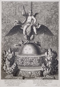 Fountains with a child representing the Genius of Royal Power by Pierre le Gros, at Versailles by Jean Lepautre
