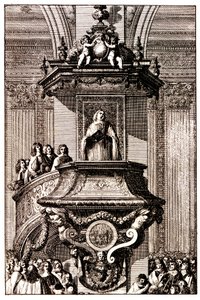 Preacher speaking to the crowd from a pulpit by Jean Lepautre