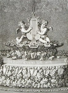 Two Cupids holding a lyre, a fountain at Versailles by Jean Lepautre