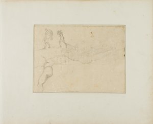 Cross-Section of a Pillared Hall and Three Figure Sketches by Jean Louis André Théodore Géricault