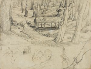 Forest Interior with Thatched Hut, and Other Sketches by Jean Louis André Théodore Géricault