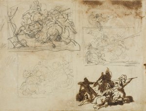 Four Sketches for a Cavalry Battle by Jean Louis André Théodore Géricault