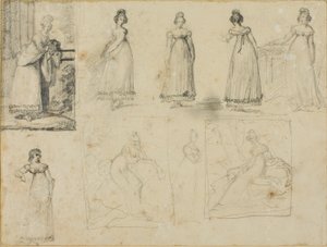 Nine Sketches of a Young Woman in Fashionable Dress