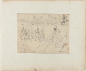 Sheet of Sketches: Cavalry Battles and Mounted Soldiers by Jean Louis André Théodore Géricault