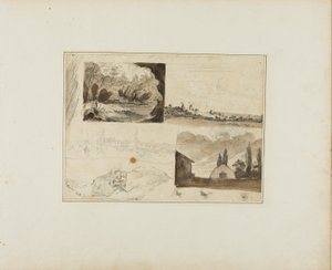 Sheet of Sketches: Four Landscapes and a Greyhound by Jean Louis André Théodore Géricault