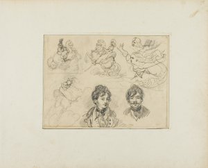 Sheet of Sketches: Riders, Mermaids and Two Portraits of Young Men by Jean Louis André Théodore Géricault