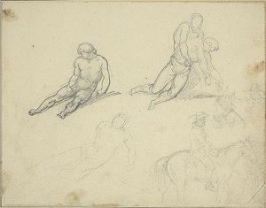 Sketches: Reclining Nude, Man Supporting the Body of by Jean Louis André Théodore Géricault
