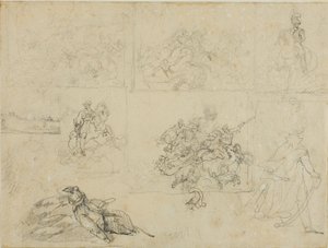 Sketches of A Cavalry Battle, Soldiers, and a Landscape by Jean Louis André Théodore Géricault