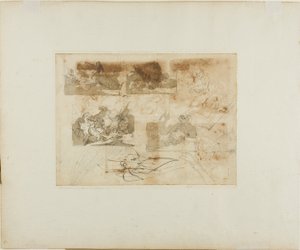 Sketches of a Cavalry Battle, Head, and Paws of a Greyhound