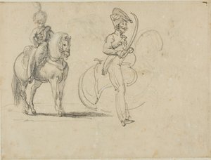 Sketches of a Mounted Chasseur and a Cavalry Officer with Drawn Saber by Jean Louis André Théodore Géricault