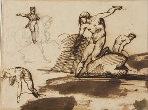 Study of Napoleon on Horseback with Sketches of Nudes Among Rocks by Jean Louis André Théodore Géricault