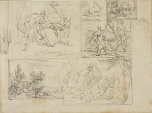 Three Studies with Sketches of a Wooded Landscape and a Cavalry Battle by Jean Louis André Théodore Géricault