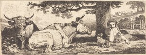 Two Cows and a Woman Lying Down by Jean Louis Demarne