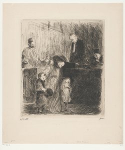 Woman with Two Young Children Possibly Leaving a Courtroom