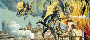 Flying Fireman. From the series Visions of the Year 2000 by Jean Marc Côté