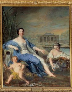 Full-length portrait of Marie Anne de Bourbon called Mademoiselle de Clermont (1697-1741) at the mineral waters of Chantilly