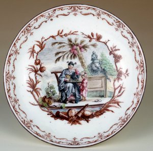 Porcelain plate representing a Chinese chess scene
