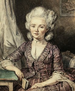 A Young Lady Seated by a Table with a Book by Jean Michel the Younger Moreau