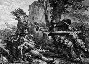Roland Died During the Battle of Roncesvaux Between the Army of Charlemagne and That of the Saracens. 778. Engraving by Jean Michel Moreau, dit Moreau le Jeune (1741-1814) by Jean Michel the Younger Moreau