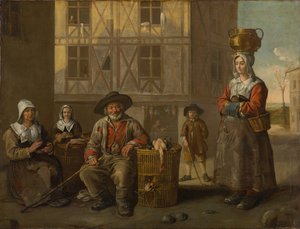 A Poultry Merchant and an Old Woman Warming Her Hands, circa 1652