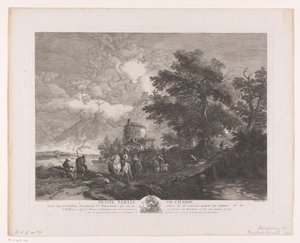 Hunting Party in a Landscape with Bridge (Prints after Paintings by Philips Wouwerman)