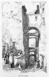 A Rue de Bastia. Corsica. Engraving by Laurens