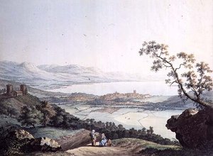 View of Geneva from Saconex in Savoy, engraved by Jean Philippe Linck II and Jacob Philippe Hackert by Jean Philippe II (after) Linck