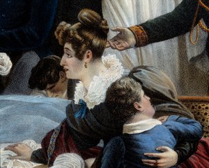 The Death of Napoleon, 5/05/1821 at Saint Helena (Detail) Representing Fanny Bertrand, Wife of Henri Gatien Bertrand. Lithograph by Jean Pierre Marie Jazet Based on the Painting by Charles Auguste Steuben by Jean Pierre Marie Jazet