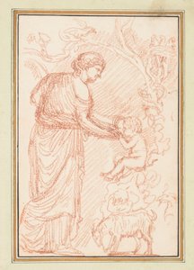 Robed Woman with Two Children and a Goat by Jean Robert Ango