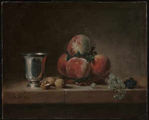Still Life with Peaches, a Silver Goblet, Grapes, and Walnuts by Jean Baptiste Simeon Chardin