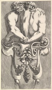 Design for a Term with Two Embracing Satyrs, from: Curieuses Recherches de Plusieurs Beaux by Jean le Pautre