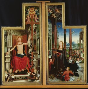 Polyptych of the Glorification of the Holy Trinity, panels depicting Christ Enthroned and the Virgin by Jean the Elder Bellegambe