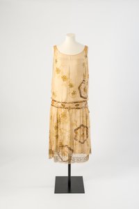 Lemon yellow silk chiffon bead embroidered evening dress, 1927