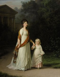 Crown Princess Marie Sophie Frederikke with Daughter Princess Caroline Walking in a Romantic Park by Jens Juel