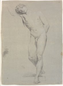 Model Standing Facing Forward, Head Supported by Raised Right Arm; Not Fully Drawn by Jens Juel