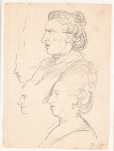 Profile Portraits of Queen Caroline Mathilde, J.F. Struensee, and Enevold Brandt, and a Draft, Possibly by Juel Himself. All in Profile Facing Left by Jens Juel