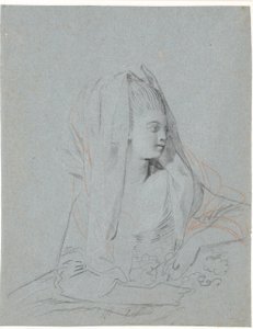 Study of a Seated Young Lady with Flowers in Her Hands and a Veil Over Her Head by Jens Juel