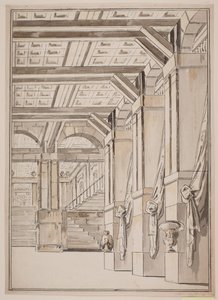 A Hall with a Staircase in the Background by Jens Petersen Lund