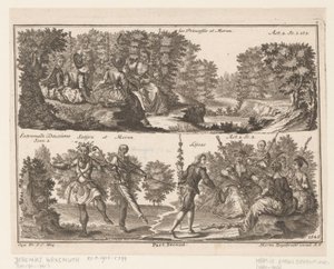 Two Theater Scenes with Figures in a Wooded Landscape (The Princesses and Moron) by Jeremias Wachsmuth