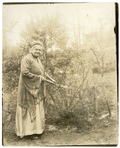 Mrs Alzirc Hewitt Wade - 88 years old - in the garden at Ossining, NY, c.1905-28